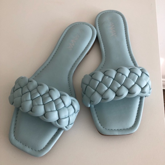 Light Blue Braided Strap Leather Slide Sandals - Picture 9 of 9